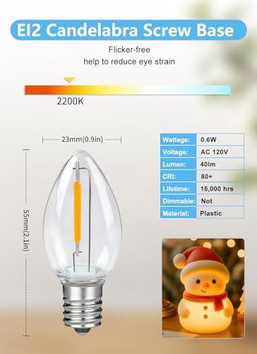 Set of 4 Accessory Cord with One Led Light Bulb 6Ft Blow Mold Light IndoorString Lights, C7 Lamp with Spare Fuse for Halloween and Christmas Decorations, Craft Village House Decoration