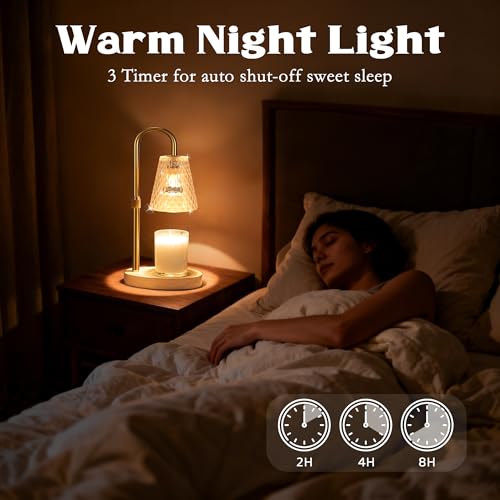 Candle Warmer Lamp with Timer - Adjustable Height Electric Wax Melter in Gold for Cozy Aesthetic Bedroom Home Decor Gift for Women Mother Friend Birthday Various Festivals