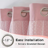 MYSKY HOME Pink Blackout Curtains for Girls Bedroom & Nursery Kids Blush Princess Double Layer Drapes, Polka Dots Sheer, Grommet Tops, 52x84 Inch, 2 Panels