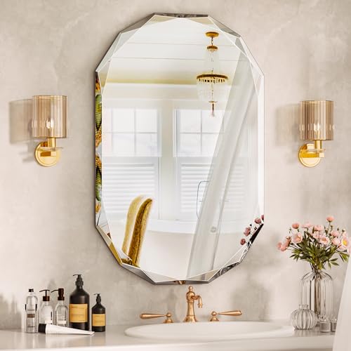 Suidia Bathroom Mirror, 24"x 36" Wall Mirror, Frameless Bathroom Mirror with Beveled Edge for Bedroom, Living Room, Entryway, Hallway, Oval Shape