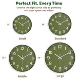 Silent Wall Clock Non-Ticking Battery Operated – Modern Olive Green Analog Wall Clock for Living Room, Kitchen, Office, Bedroom – Stylish Home Wall Decor Clock, 8 Inch