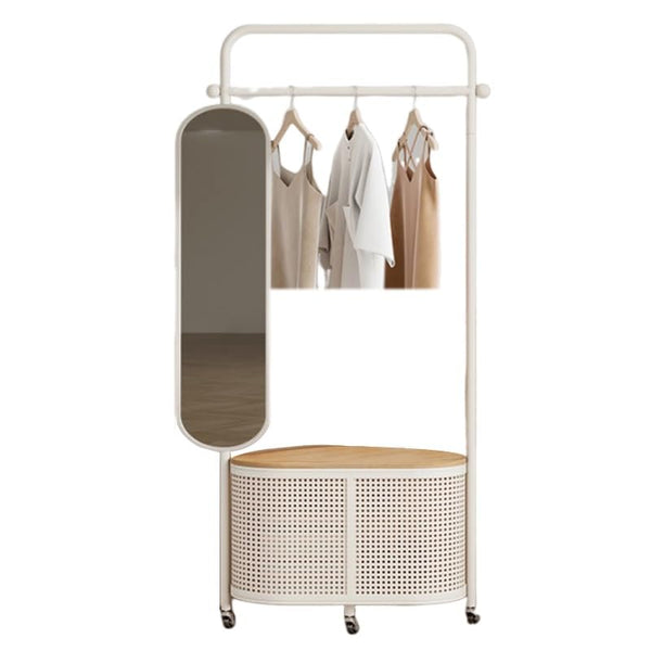 Full Body Mirror, Full-length mirror coat rack floor-standing bedroom dirty clothes basket storage basket clothes rack,Bedroom Furniture (Color : White)