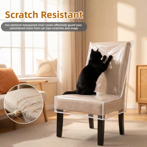 2 Pack Dining Chair Covers, Waterproof Chair Protectors Covers, Plastic Chair Covers for Dining Chairs Keep Chair Away from Stain Water Dust and Pet Claws W/21 x D/18 Fits Seatbacks 16-23"