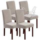 Genina 100% Waterproof Chair Covers for Dining Room Set of 4, Stretch Parson Chair Slipcovers for Kitchen Chairs, Washable Chair Protectors, Leaves-Warm Gray