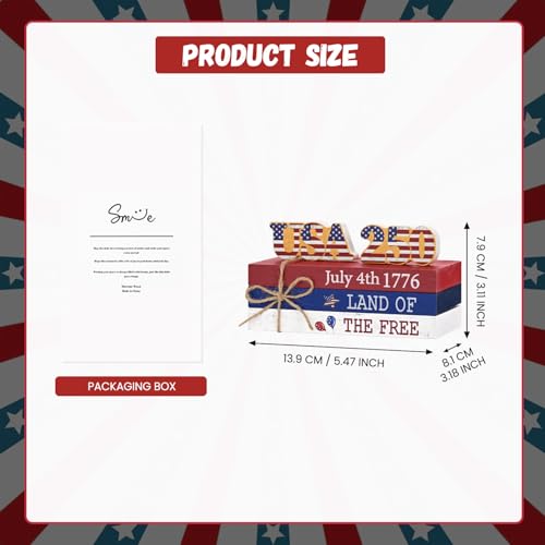 Smile 4th of July 250th Anniversary Wooden Block Stack with USA Decor, 5-Piece "Land of the Free – detail view
