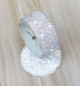 Luxury Rhinestone Small Alarm Desk Table Clock Morning Call Handmade Fashion Design for Bedroom Houseroom Living Room Cute As Gift AR (Silver)