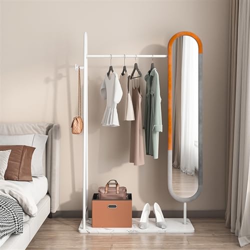 Standing Mirrors Coat Rack and Dressing Mirror Integrated Bedroom and Living Room Floor-Standing Rotating Full-Length Mirror Coat and Hat Rack Dressing Mirror(White,80cm)