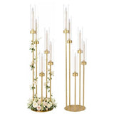 2PCS Gold 5 Arm Candle Holder Floor Candelabra with Acrylic Lampshade