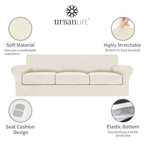 URBANLIFE Stretch Sofa Covers & Loveseat Couch Covers for 3 Cushion Sofa with 2 Cushion Sofa for Living Room Slipcover Set, Cream