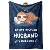 Leebbsin Funny Gifts for Husband Fathers Day, Husband Birthday Gift, Husbands is Charging Sloth Blanket, Anniversary Wedding Gifts for Husbands from Wife, Gift for Him Christmas 60" x 50"
