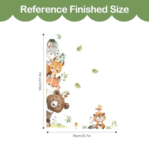 Tanlaby Jungle Animals Wall Stickers Cartoon Woodland Animal Wall Decals Bear Fox Forest Self-Adhesive Mural Removable Wall Art Sticker for Baby Nursery Kids Bedroom Playroom Daycare Classroom Decor