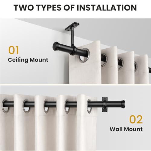 Black Curtain Rod 72-144 Inch, 1" Diameter Curtain Rods for Windows, Heavy Duty Long Drapery Rod with Brackets for Bedroom, Living Room, Kitchen, Patio