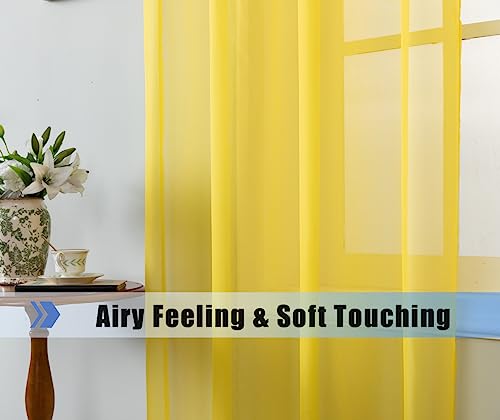 WPM Yellow Color Sheer Curtains 58" Wide x 84" Long 2 Panels Livingroom Window Treatment Rod Pocket Sheer Voile for Bedroom, Kitchen, Children Room Fully Stitched and Hemmed