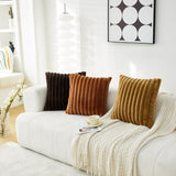 Sunday Praise Double-Sided Faux Fur Plush Throw Pillow Covers 18x18 Inch Set of 2 Dark Brown Striped Decorative Pillow Cases Soft Luxury Cushion Cases for Couch Sofa Living Room Décor