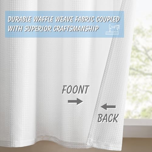 Home Queen White Waffle Bathroom Window Curtains, Water Repellent Rod Pocket Kitchen Drapes for Small Window, 2 Panels, 36 W X 45 L Inch Each