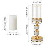 Hurricane Candle Holder, 13.5" Tall Metal Candle Stand, Glass Pillar Candle Holders, Crystal Gold Decorative Centerpieces for Table, Wedding and Dining Room (Fits Candles up to 3"x5", 2pcs, M)