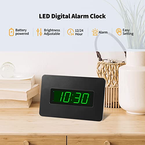 Digital Wall Clock Battery Operated with LED Display, Wall Clock with Backlight, Table-top, Alarm, Brightness Adjustable,12/24Hr