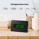 Digital Wall Clock Battery Operated with LED Display, Wall Clock with Backlight, Table-top, Alarm, Brightness Adjustable,12/24Hr