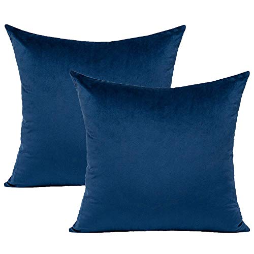 VAKADO 20X20 Navy Throw Pillow Covers Dark Blue Decorative Velvet Pillowcases Soft Solid Square Home Decor for Couch Sofa Bedroom Car Set of 2