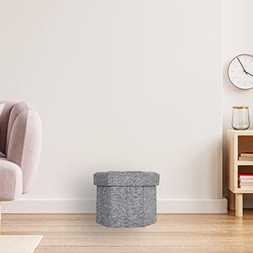 Vintiquewise Small Grey Foldable Hexagon Pouf Ottoman Foot Rest, Soft Ottoman Pouf Foot Stool for Living Room, Bedroom, Office, Storage Ottoman for Couch