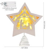 GHOSTMAGIC Christmas Tree Topper Star Nativity 7.87 x 9.25 inches Wooden Xmas Tree Top Star with 3 Modes LED Light Treetop Decoration for Christmas Bar Shop Office Home Decor (White)