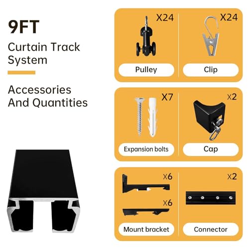 MaKefeile Ceiling Curtain Track,Curtain Track Wall Mounted,Ceiling Mount Rail Room Divider Tracks Extra Long Curtains Rod for Living Room Bedroom Patio Sliding Door Curtains with Clips,Black 9ft