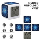 Gymnastics Blue Digital Alarm Clock for Bedroom, Cube Clocks with 7 Color Changing Night Light Battery Operated Small Alarm Clock,Bedside Wake Up Clock with Date, Temperature