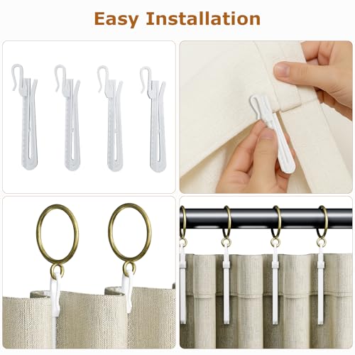 1.25 Inch Curtain Rings with Hooks, 24 Pack Bronze Metal Drapery Rings with Pins Fits Up to 1" Curtain Rods