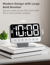 Odokee Digital Alarm Clocks for Bedrooms: Large Bold Number 5 Brightness Dimmer - Easy to Read Across The Room - 5 Alarm Sound 8 Night Light - Silver