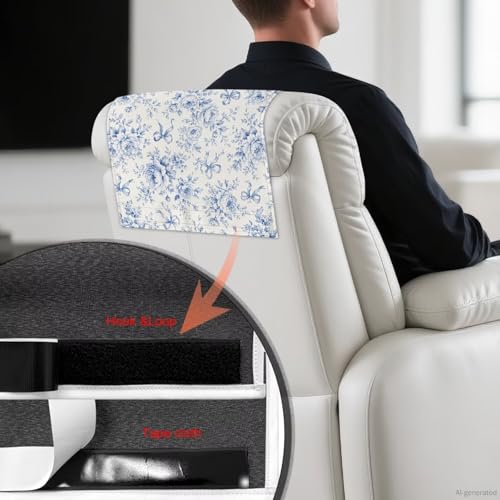 Talayituse Toile De Jouy Floral Bow Print Recliner Headrest Covers for Leather Recliner Universal Sofa Headrest Protector, 17 x 27 inch, Furniture Protectors for Loveseats Theater Seat, 3 Pack