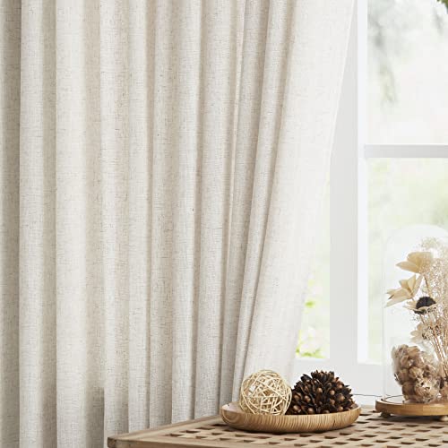 Vision Home Natural Pinch Pleated Semi Sheer Curtains Textured Linen Blended Light Filtering Window Curtains 84 inch for Living Room Bedroom Pinch Pleat Drapes with Hooks 2 Panels 42" Wx84 L