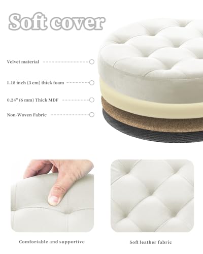 Bsketa Round Storage Ottoman, 14" Folding Velvet Foot Stool Rest,Beige