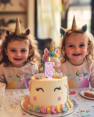 Unicorn Themed Birthday Candles,Number 5 Cartoon Birthday Party Supplies,Birthday Decorations for Gir,2.87 inch Cake Topper Decorations (Unicorn Themed, Number 5)