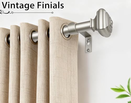 USFOOK Antique Silver Curtain Rod 32 to 58 Inch(2.6 to 4.8 ft) with Brackets, 7/8 Inch Splicing Single Curtain Rods for Windows 20 to 54 In, Adjustable Decorative Curtain Pole with Square Finials