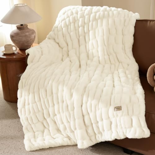 Bedsure Soft Double-Sided Faux Fur Throw Blanket, Cream, 50"x60"