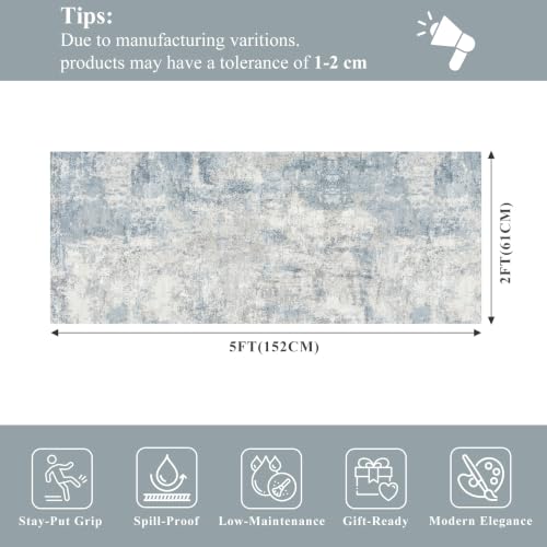 2x5 Coastal Abstract Runner Rug: Ultra Soft Washable Kitchen Hallway Entryway Carpet Indoor Non Slip Low Plie Mat for Bedroom Laundry Gifts for Newlyweds Household Modern Home Decor 2x5 Sky Blue