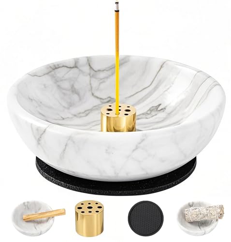 Incense Holder, Natural Marble Incense Holder for Sticks with 9 Incense Holes, Handmade Incense Stick Burner Ideal for Smudging, Decoration