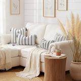 Smile Bee Spring Boho Outdoor Throw Pillow Covers Set of 2, Decorative Woven Striped Pillow Covers with Tassels for Couch Bed Sofa, 18x18 Inch, Navy Blue and Cream White