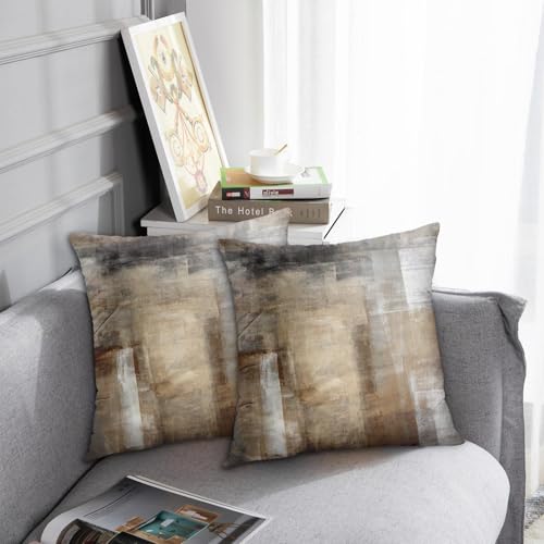 Britimes Throw Pillow Covers Modern Home Art Decor, 18 x 18 Inches Set of 2 Pillow Cases Decorative, Abstract Oil Painting Pillowcases for Bedroom, Living Room, Taupe Tan Grey Brown Beige