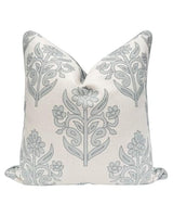 Jillien Harbor “The Naples” Floral Block Print Pillow Cover – Grey and White Blue Decorative Throw Pillow Cover – Grandmillennial Home Decor, 20" x 20"