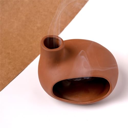 MOUGIGI Terracotta Palo Santo Holder - Modern Chiminea Incense Burner for Yoga, Meditation, and Energy Cleansing - Wood Sticks Dish, Sage Ash Catcher, Smudge Bowl, Cone Burner - Unique Meditation Gift