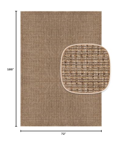 Beverly Rug Easy Jute Natural Rug 6x9 Solid Washable Durable Outdoor Indoor Area Rugs for Living Dining Room Patio Office Stain Resistant Non Shedding Casual Indoor Outside Carpet 6 x 9 Natural