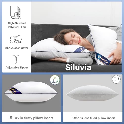 Siluvia 18"x18" Pillow Inserts Set of 2 Decorative Square Throw 18" Pillows with 100% Cotton Cover for Sofa, Couch, and Bed - White