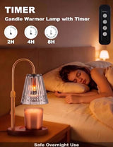 Candle Warmer Lamp with Timer & Dimmer, Light Smoky Grey Glass Candle Lamp Warmer for Jar Candles, Electric Wax Melt Warmer with 2 Bulbs