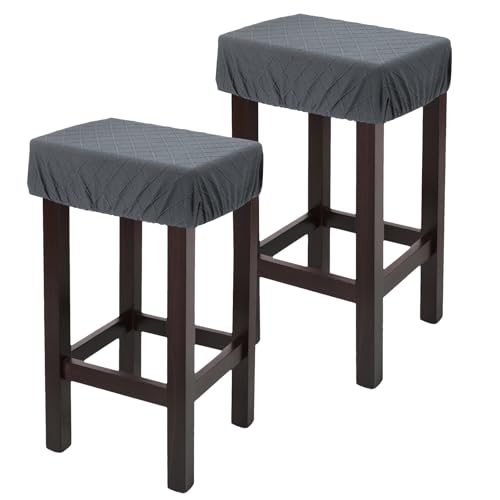uxcell 2 Pcs Seat Covers for Dining Chairs, Bar Stool Covers Stretch Chair Seat Protector Waterproof Saddle Stools Slipcover with Elastic Band for Kitchen Bar, Diamond Pattern Dark Gray