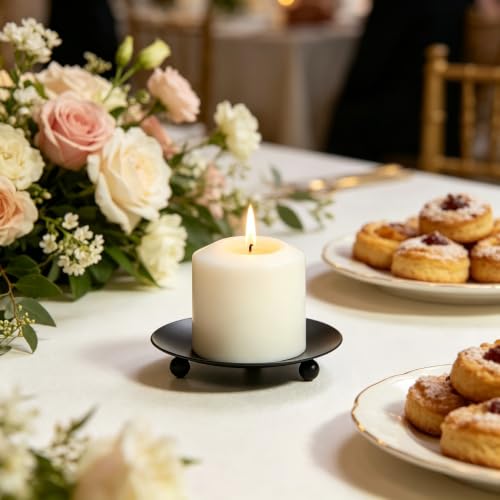Hosley Set of 6 Black Metal Candle Plates, 4.75-Inch Round Candle Trays for Pillar and LED Candles, Decorative Candle Holders for Weddings, Centerpieces, Table Settings, and Home Décor