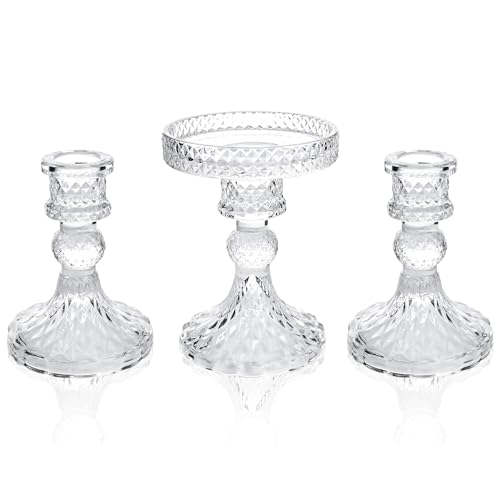 Unity Candle Holder - Glass Candle Holders for Pillar Candles Taper Candles, Glass Candlestick Holders Set of 3, Decorative Clear Glass Candlestick Holder for Wedding Table Dinning Church Centerpiece