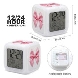 Pink Bow Alarm Clock Night Light Alarms for Bedroom Smart Digital Alarm Clock LED Display Clocks with 7 Colorful Ambient Lights Sleep Timer for Heavy Sleepers Simple Operation