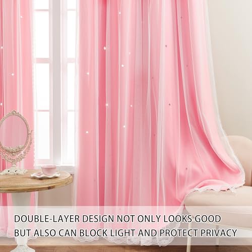 XiDi Pink Curtains for Bedroom Decor, Baby Pink Kids Blackout Curtains for Girls Room, Princess Unicorn Wall Decor Set of 1 Panel, 34x63 Inches