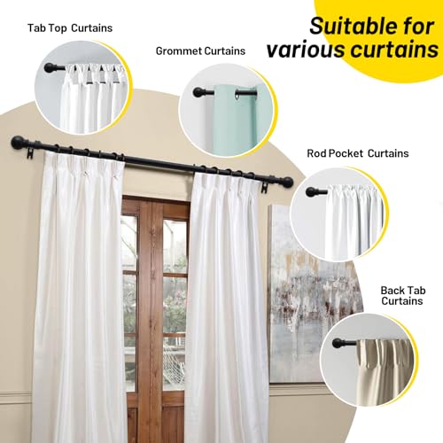 2 Pack Black Curtain Rods for Windows 28 to 48 inch, 5/8 inch Small Cafe Window Curtain Rods, Short Drapery Rod for Bedroom Kitchen (Size：30-50 Inch, Matte Black)